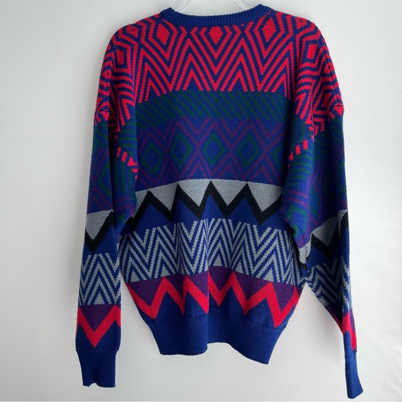Vintage GANT Rugger Wool Blend Blue Pink Geometric Sweater Crewneck - Picture 4 of 8